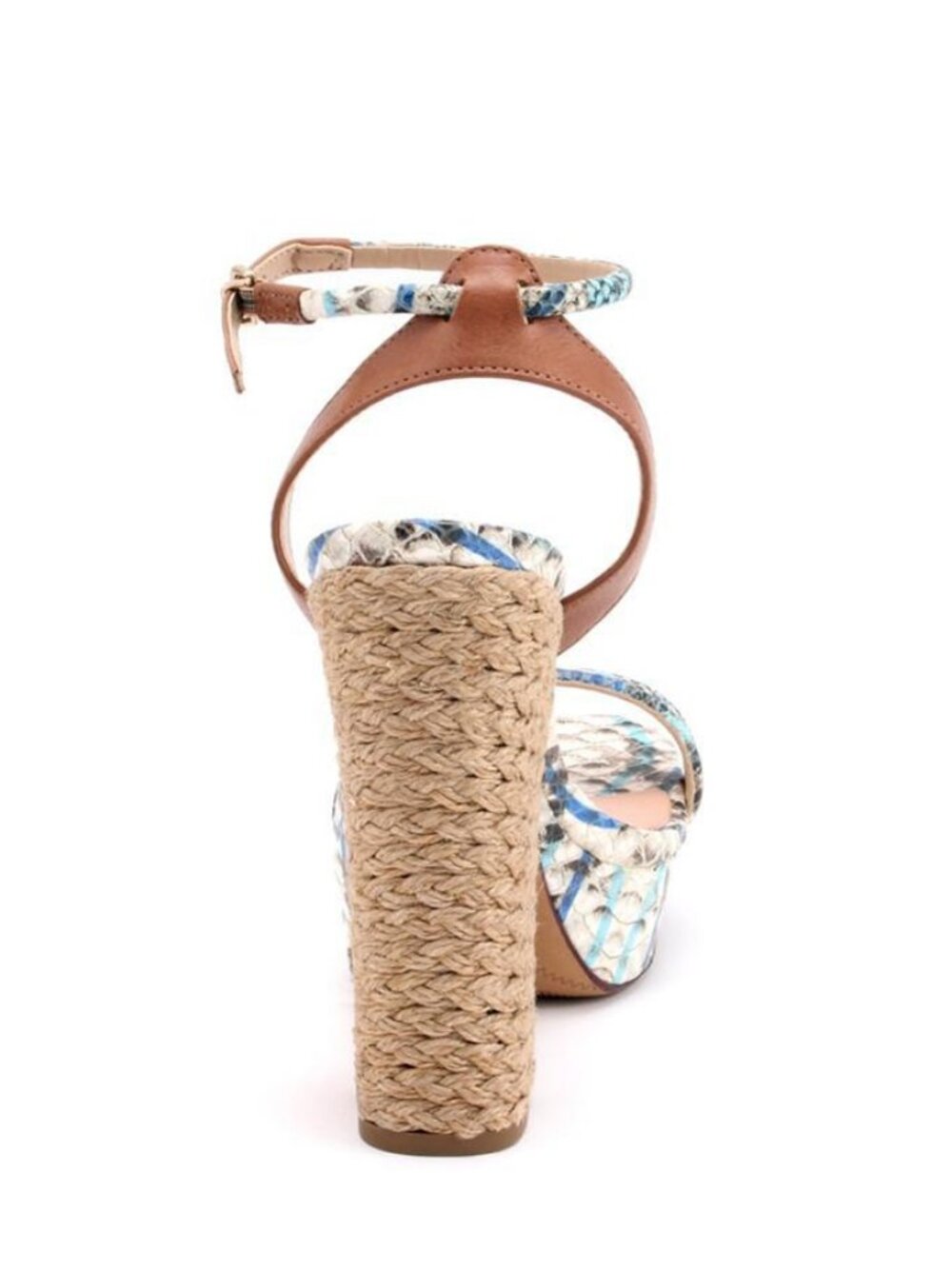 Schutz Caitlin High Heel Blue Jeans Biscuit Python Sandal Snakeskin Platform NEW - Picture 4 of 4